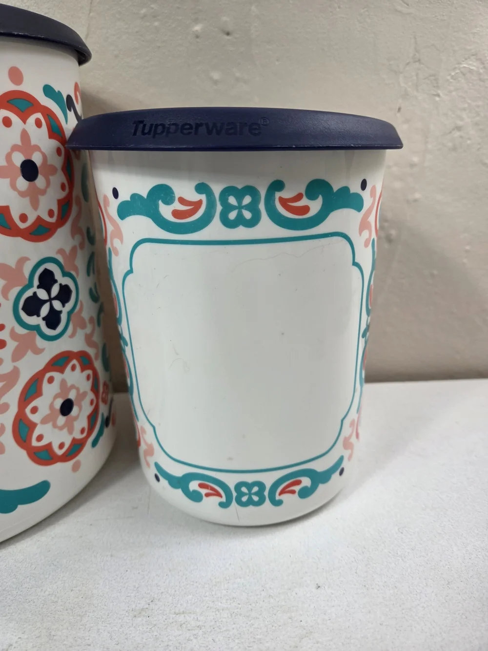 Tupperware Storage Canisters Blue Spanish Mediterranean Tiles Set Of 3